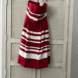 Red and white striped flare with pockets dress